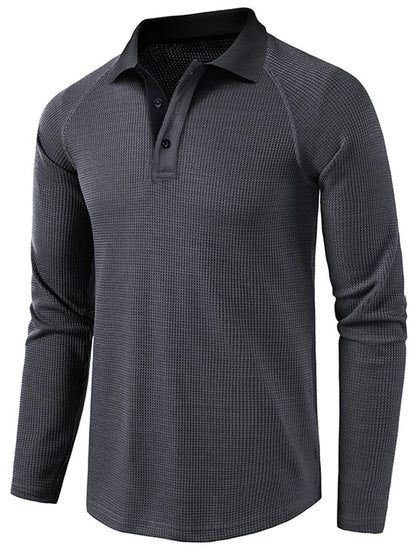 Athletic Casual Waffle Long Sleeve Half Button Polo Shirt