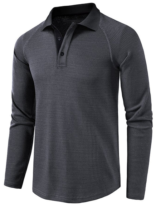 Athletic Casual Waffle Long Sleeve Half Button Polo Shirt