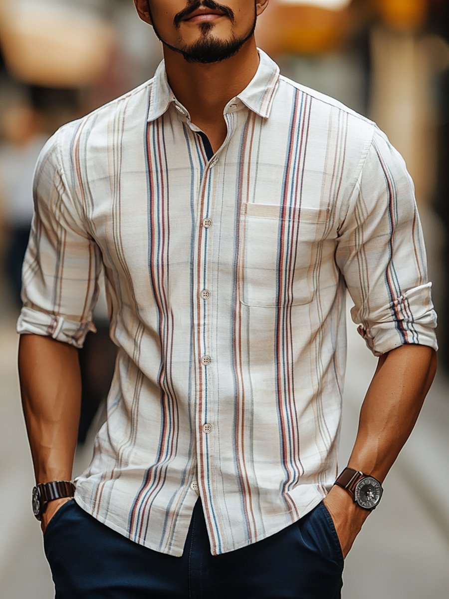 Men's Casual Striped Long Sleeve Shirt