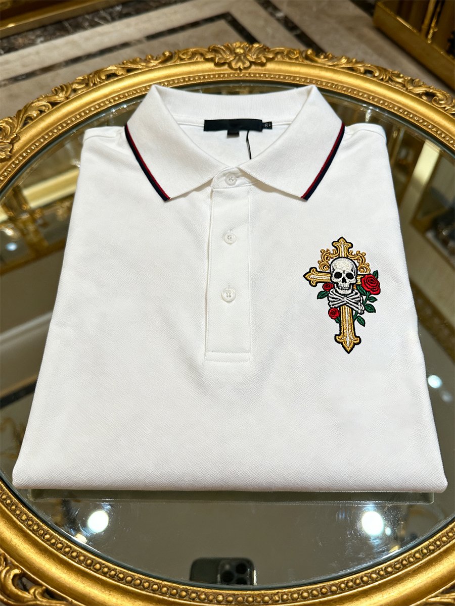 Men's Vintage Business Skull Long Sleeve Polo Shirt