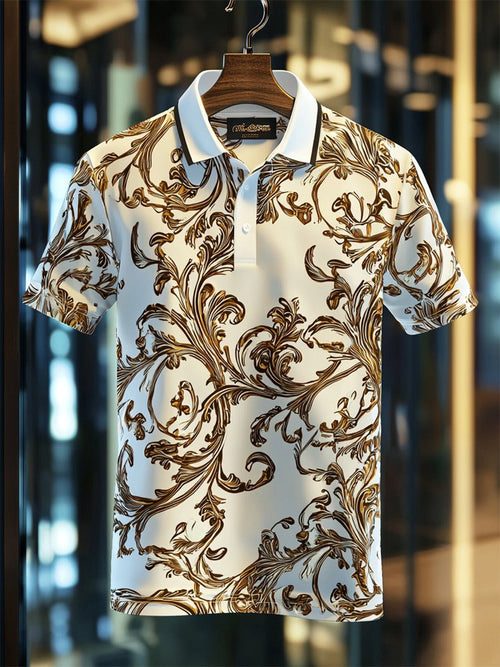 Men's Casual Business Palace Style Button Short Sleeve Polo Shirt