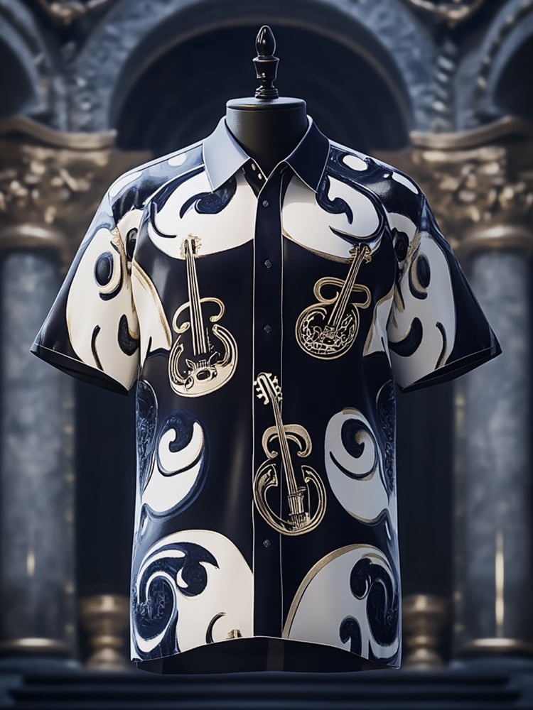 Men's Satin Luxe Print Short Sleeve Button Shirt