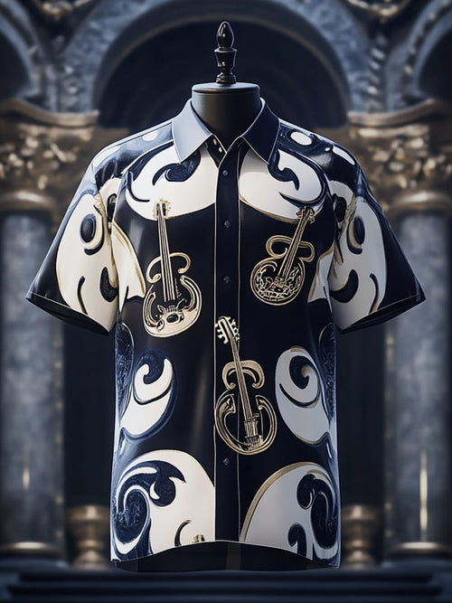 Men's Satin Luxe Print Short Sleeve Button Shirt