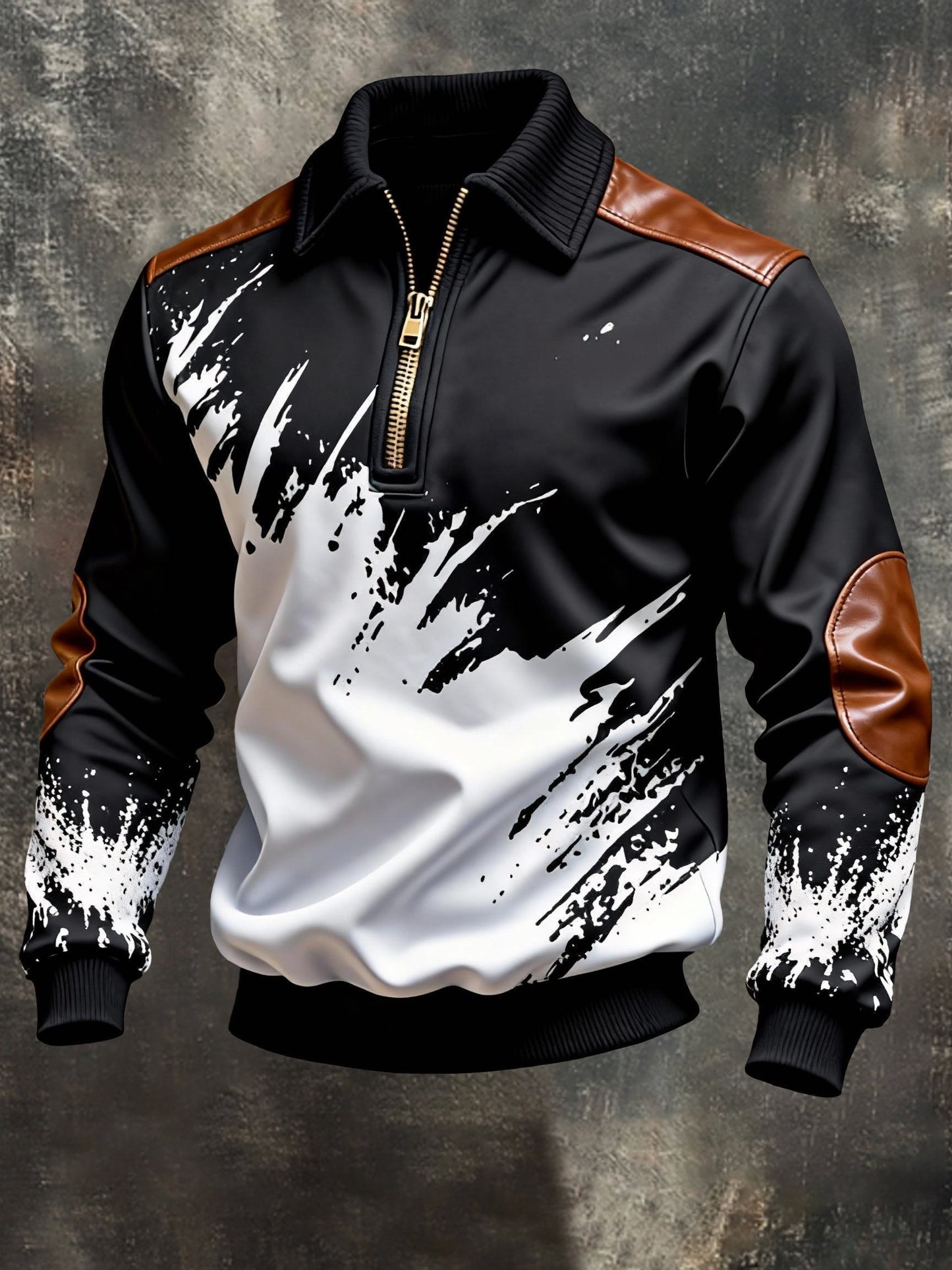 Men's Vintage Color-Block Printed Zip-Up Hoodie