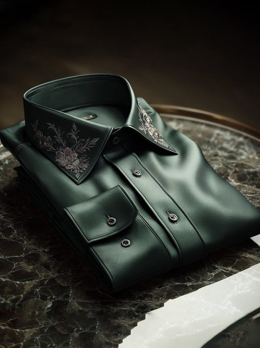 Men's Satin Luxury European Pattern Long Sleeve Button-Down Shirt