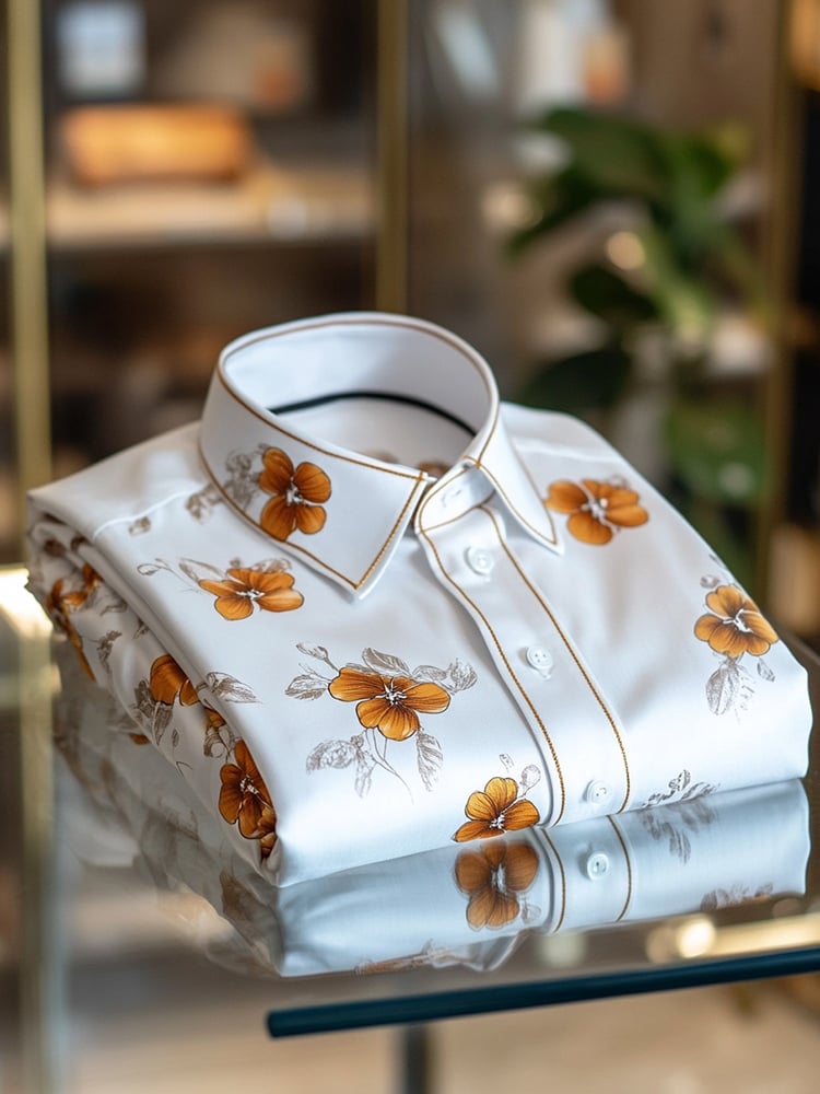 Men's Business Casual Floral Print Lapel Long Sleeve Shirt