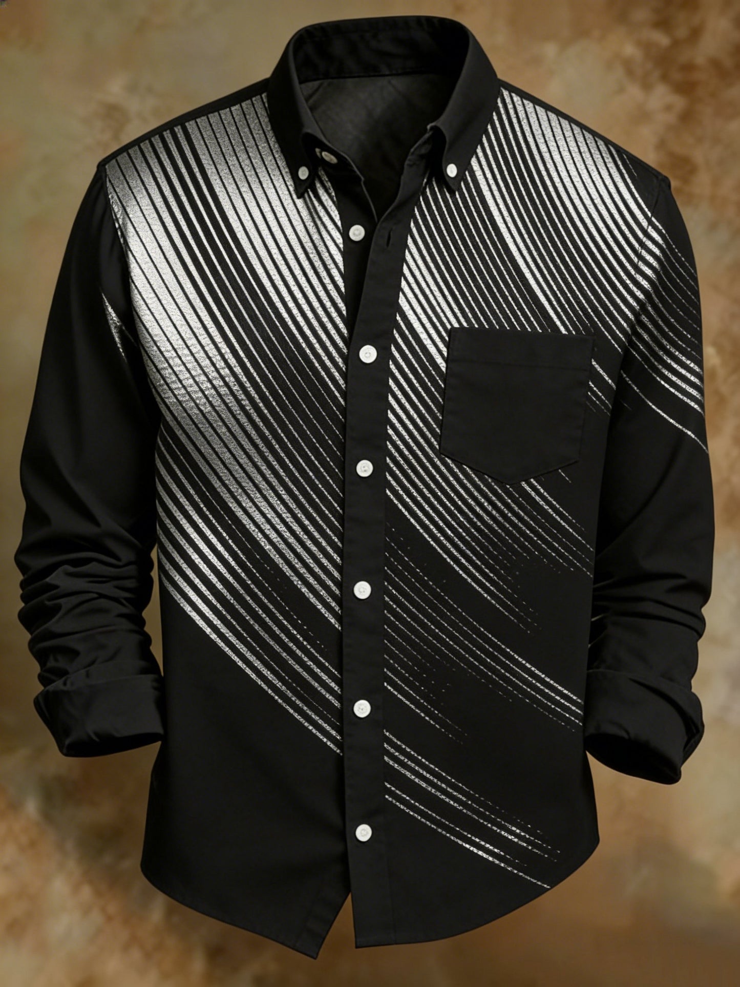 Men's Geometric Abstract Art Black Business Shirt