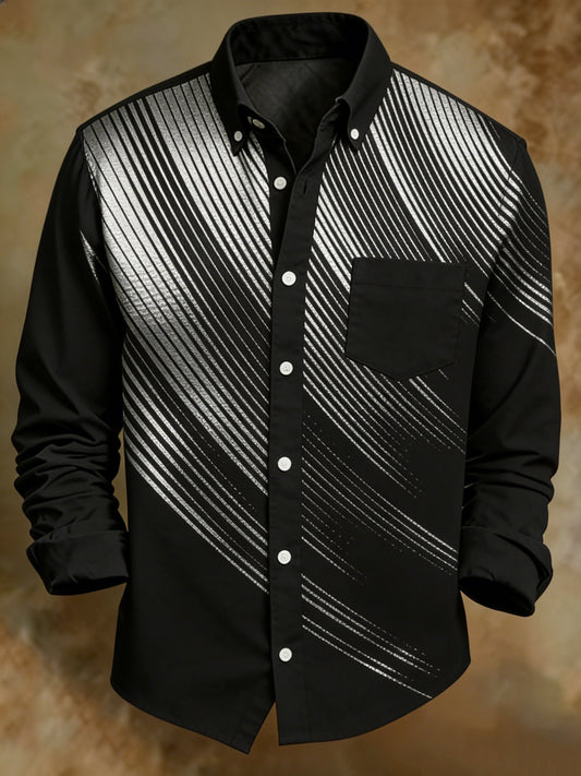 Men's Geometric Abstract Art Black Business Shirt