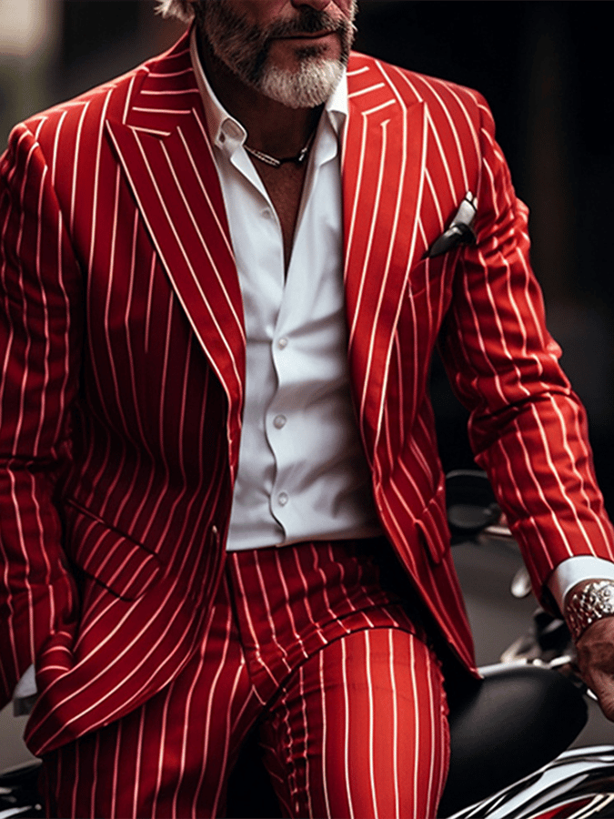 Men's Retro Single Breasted Striped Gentleman Business Suit Jacket