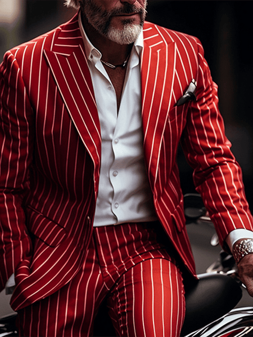 Men's Retro Single Breasted Striped Gentleman Business Suit Jacket