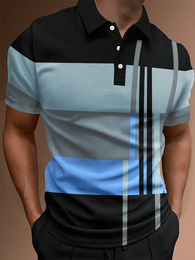 Men's Retro Contrast Design Button Short Sleeve Casual Polo Shirt
