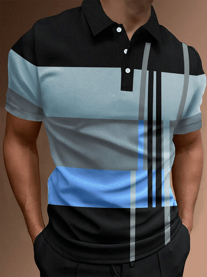 Men's Retro Contrast Design Button Short Sleeve Casual Polo Shirt