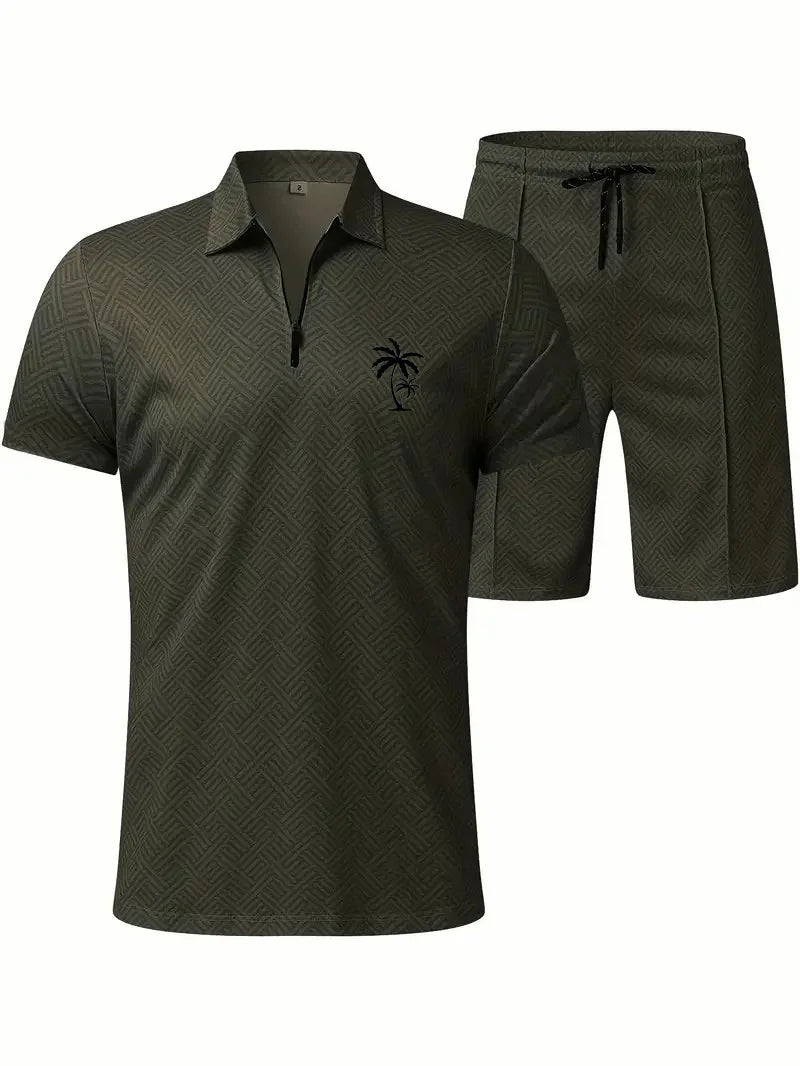 Suitmens Men's Daily Casual Collar Zipper Polo Shirt Set 214