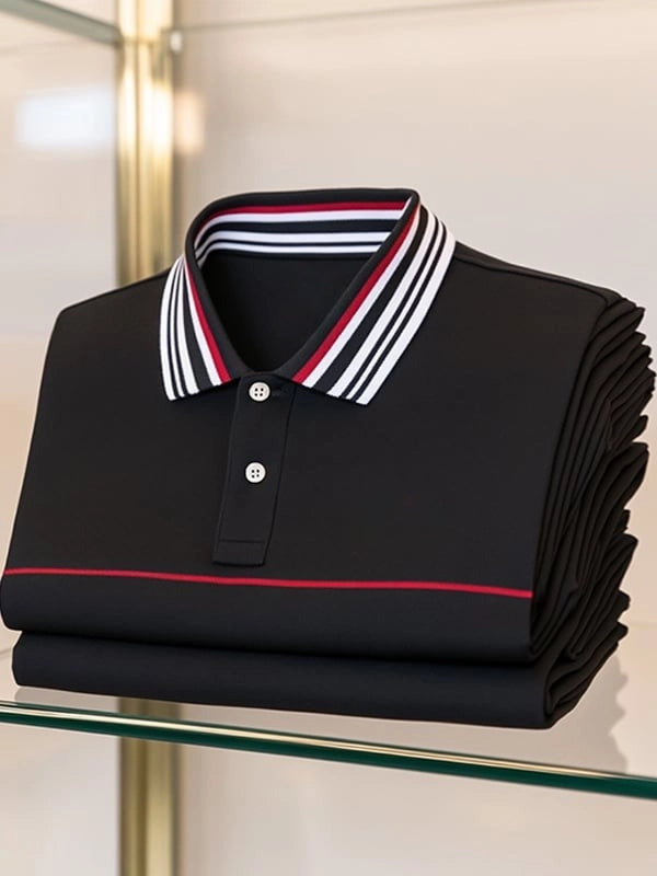 Men's Classic Business Logo Button Short Sleeve Polo Shirt