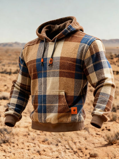Men's Retro Plaid Contrast Color Hooded Sweatshirt