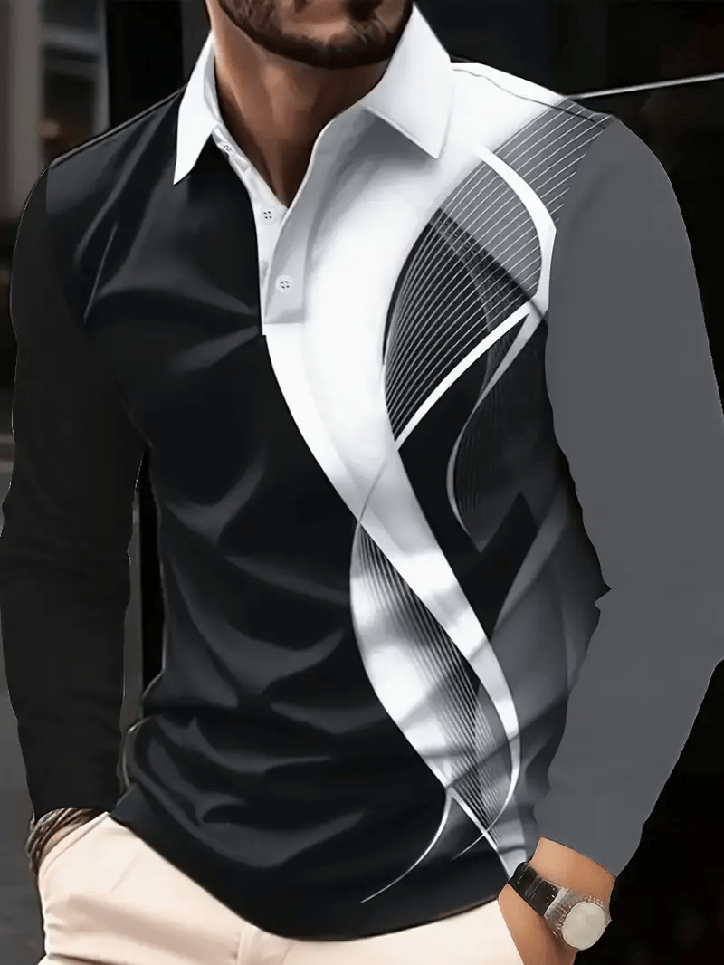 Men's Business Casual Striped Long-Sleeved Polo Shirt