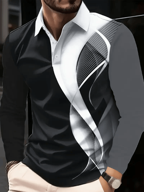 Men's Business Casual Striped Long-Sleeved Polo Shirt