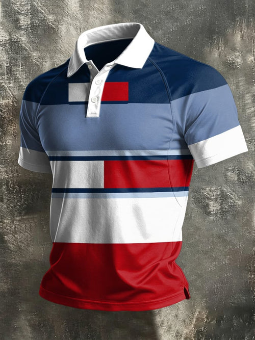 Men's Retro Abstract Art Print Casual Polo Shirt