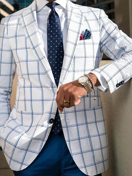 Men's Vintage Single-Breasted Plaid Gentleman's Business Suit Jacket