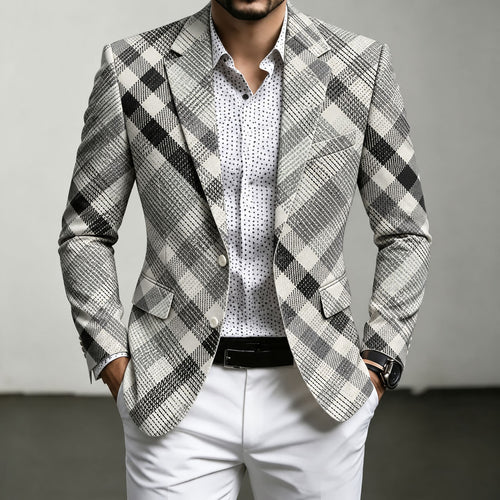 Men's Diamond-Patterned Casual Blazer