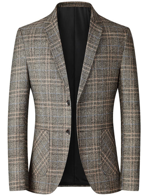 Checkered Gentleman Business Casual Slim Suit Jacket