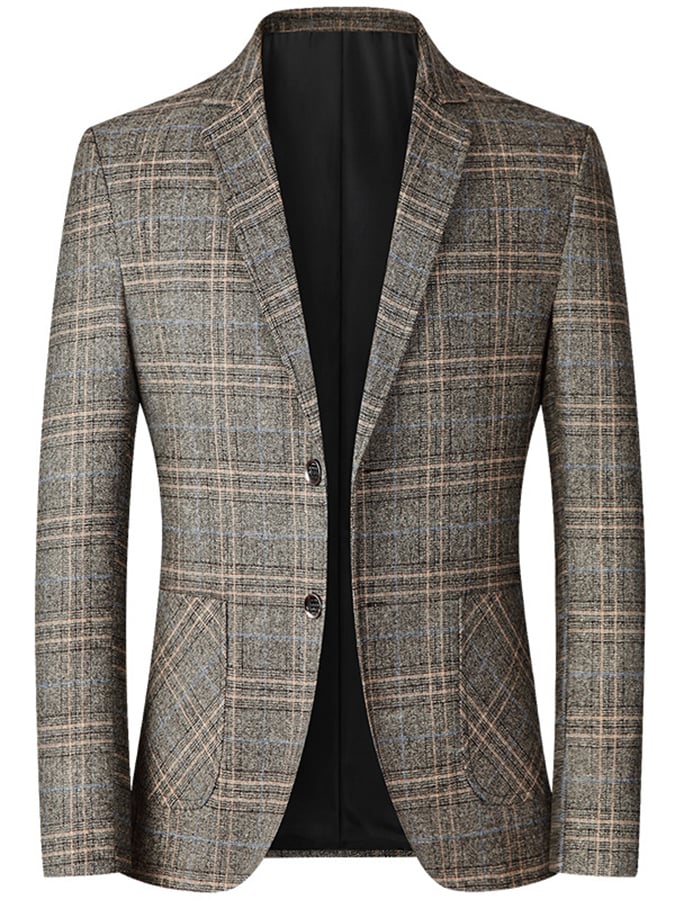 Checkered Gentleman Business Casual Slim Suit Jacket