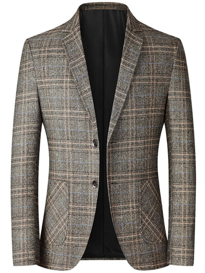 Checkered Gentleman Business Casual Slim Suit Jacket