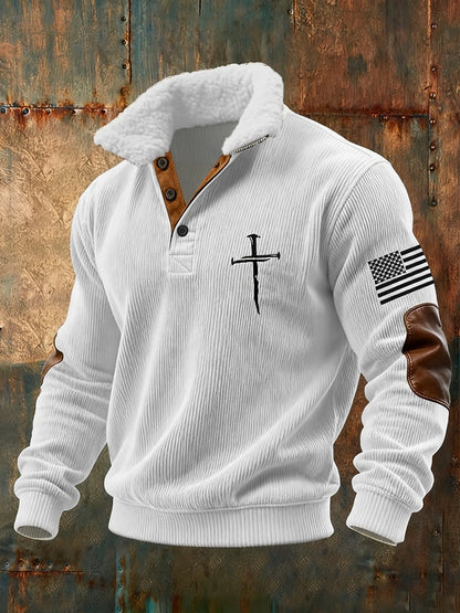 Men's Vintage Faith Cross Print Waffle Sweatshirt