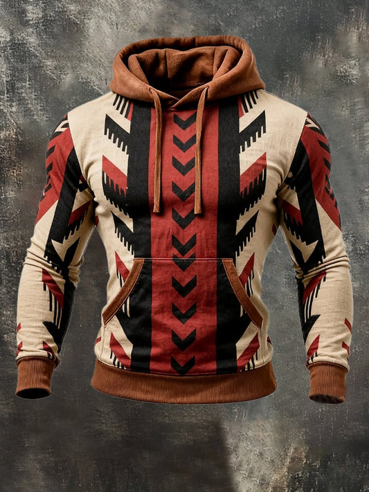 Men's Retro Stitching Contrast Color Hooded Sweatshirt