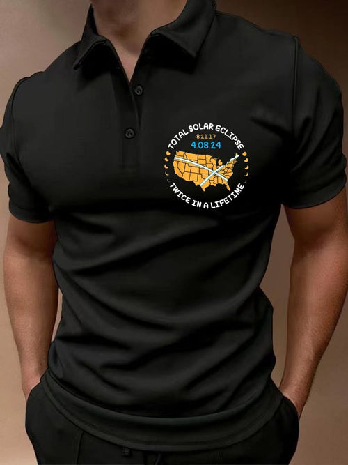 Men's Twice In A Lifetime Total Solar Eclipse Print Casual Polo Shirt