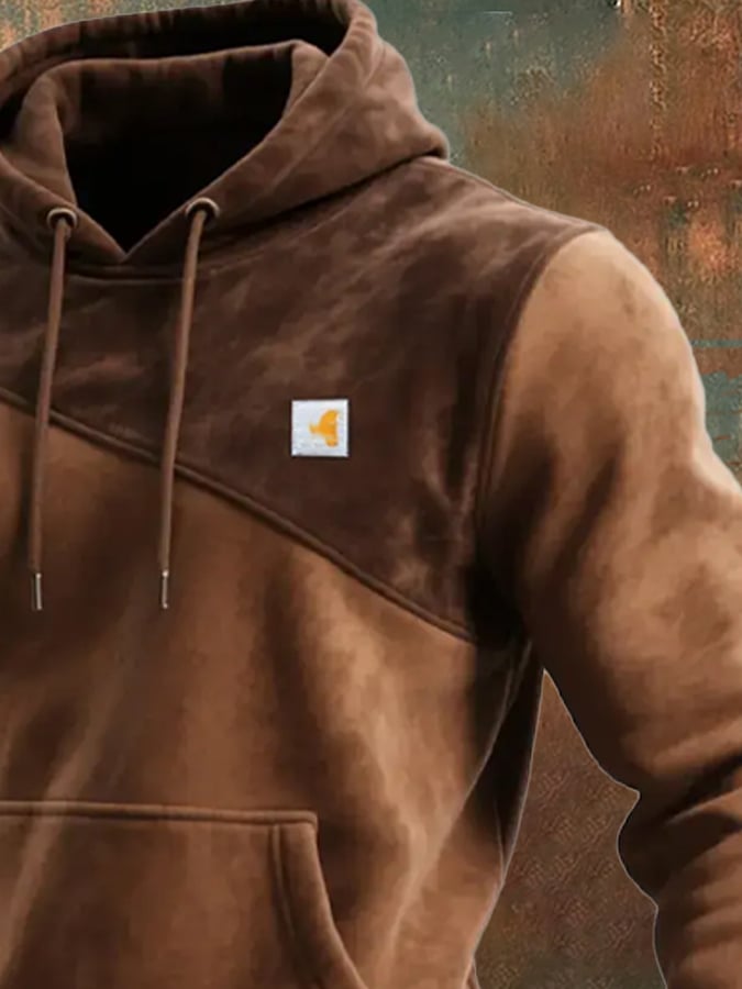 Men's Retro Distressed Color Block Print Casual Long Sleeve Sweatshirt