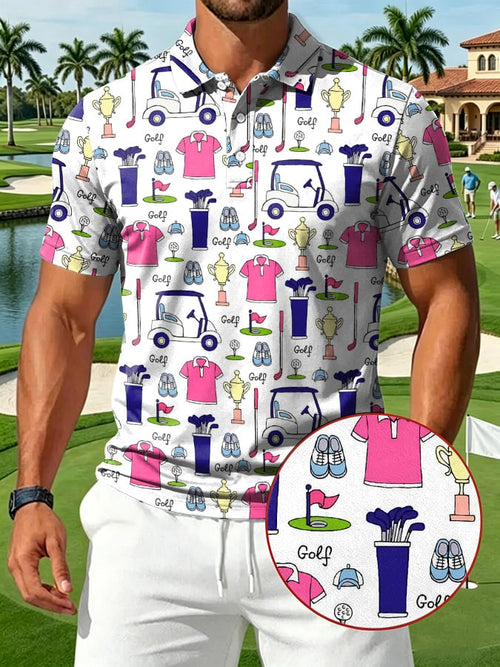 Pink Golf Icon Men's Printed Casual Polo Shirt