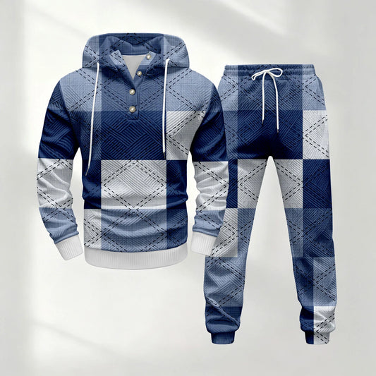 Men's Half-Button-Down Hooded Long-Sleeve Top and Pants Set