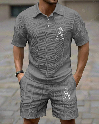 Men's Simple Textured Summer Polo Shirt Set 250