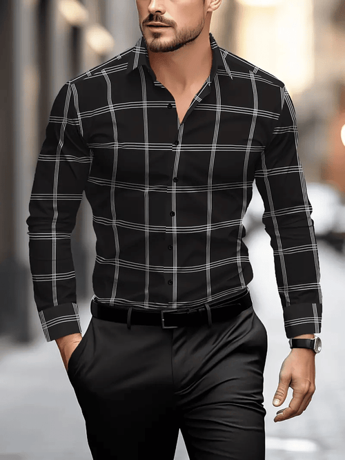Men's Stripe Print Business Long Sleeve Shirt