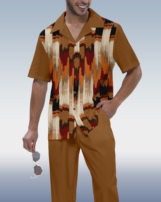 Rianmond Men's Vintage Casual Short Sleeve Shirt Walking Set 561