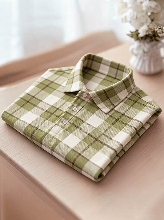Men's Business Colorblock Plaid Print Polo Shirt