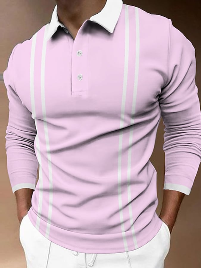 Fashion Print Print Lapel Pullover Long Sleeve Polo Shirt