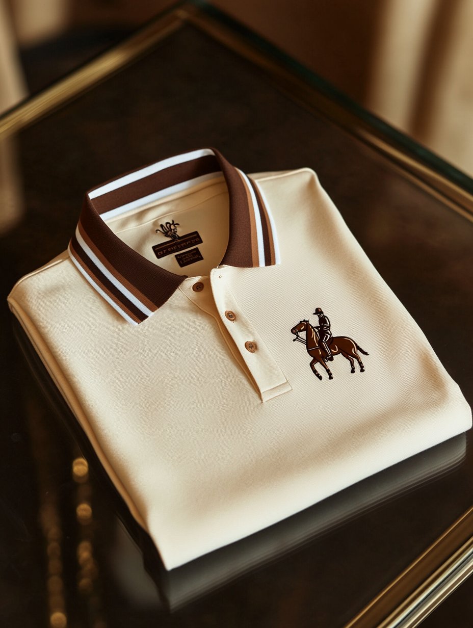 Men's Retro Business Logo Print Long Sleeve Polo Shirt