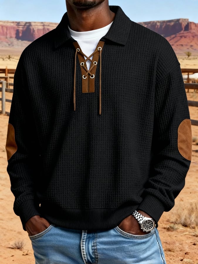 Men's Retro Outdoor Waffle-Knit Sweatshirt