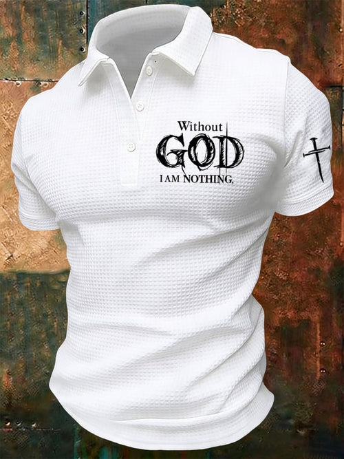 Men's Retro Faith “Without God I Am Nothings,” Print Short-Sleeve Waffle Polo Shirt