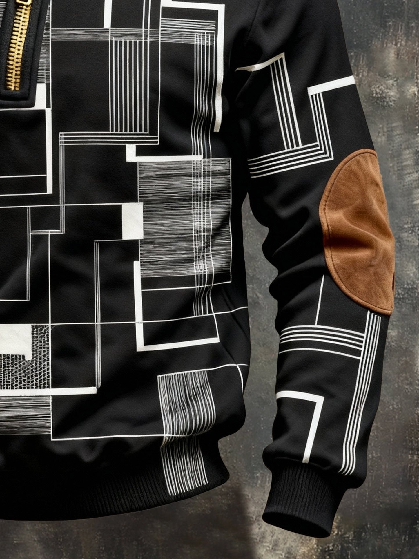 Men's Vintage Color-Block Printed Zip-Up Hoodie