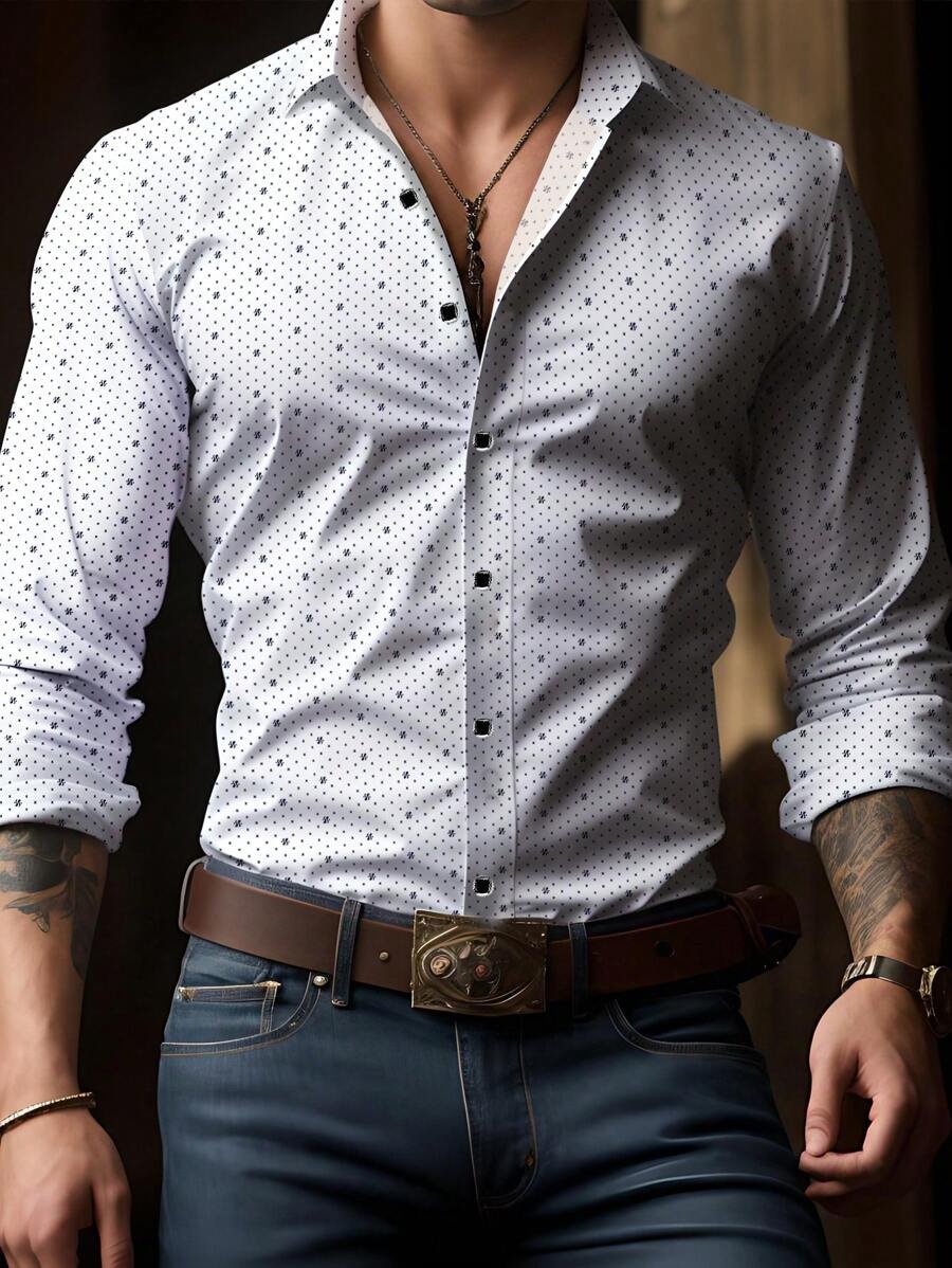 Men's Street Style Business Casual Printed Long Sleeve Shirt