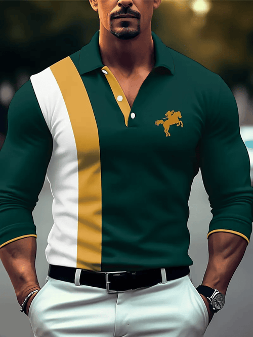 Men's Business Casual Striped Long-Sleeved Polo Shirt