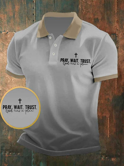 Men's Pray Wait Trust God Has A Plan Printed POLO Shirt