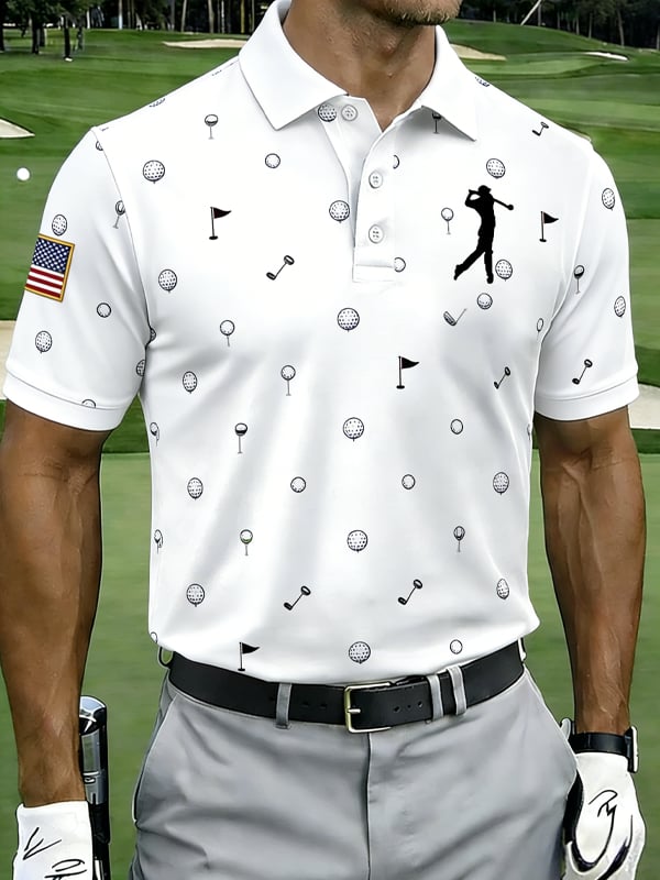 Men's Retro USA Print Golf Polo Shirt