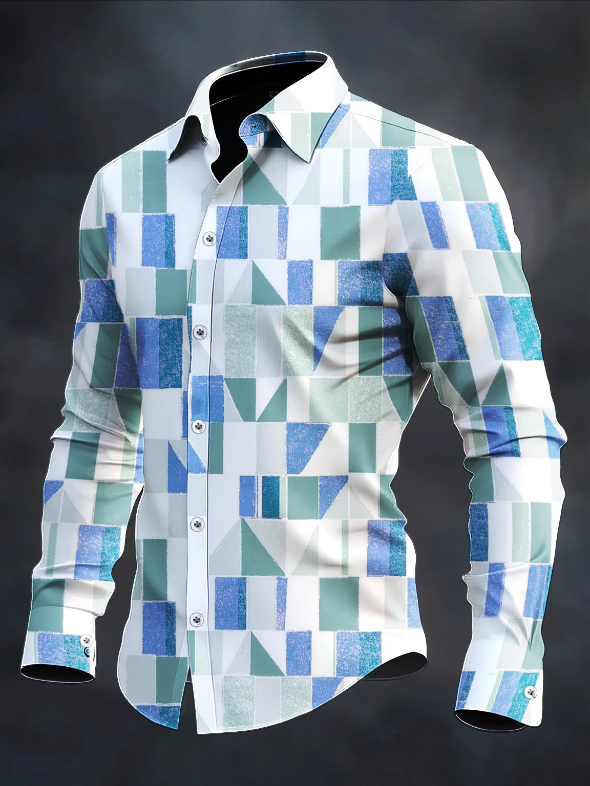 Men's Retro Casual Geometric Art Long Sleeve Shirt