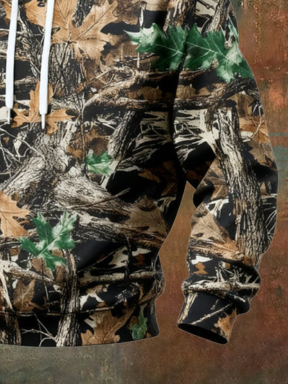 Men's Retro Distressed Color Block Camouflage Print Casual Long Sleeve Sweatshirt