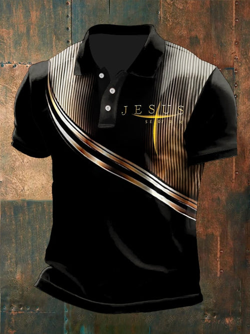 Men's Faith Printed Button Design Polo Shirt