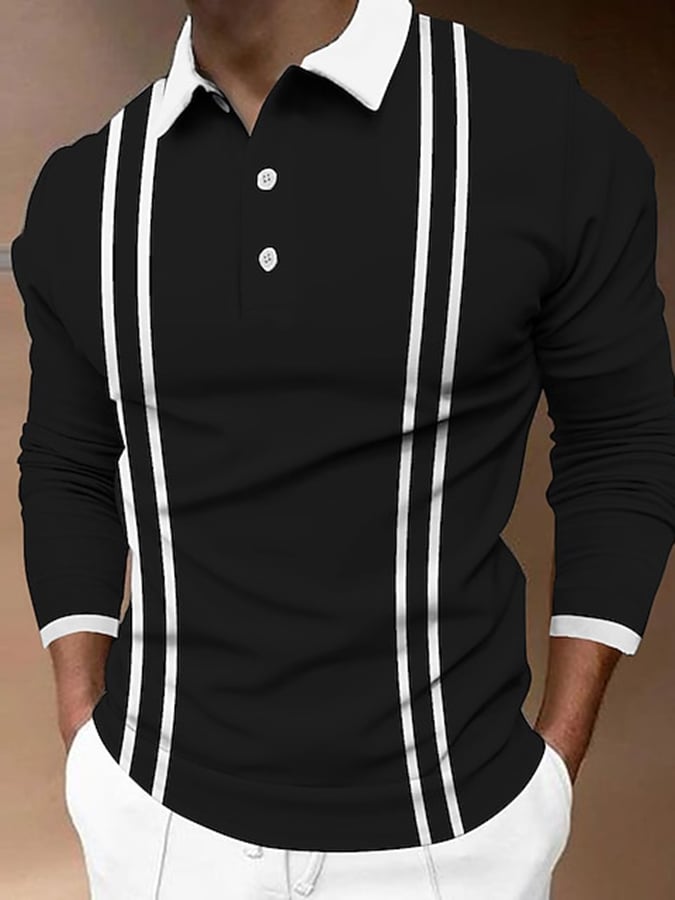 Fashion Print Print Lapel Pullover Long Sleeve Polo Shirt